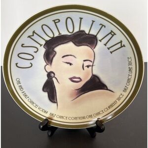 Vintage Barware Plate with the Cosmopolitan Girl and Cocktail Recipe.